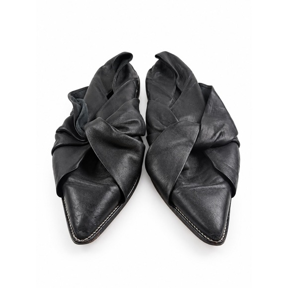 AllSaints Shoes - AllSaints Vintage Y2K Black Leather Bow Pointed Toe Mules Women's Size 8